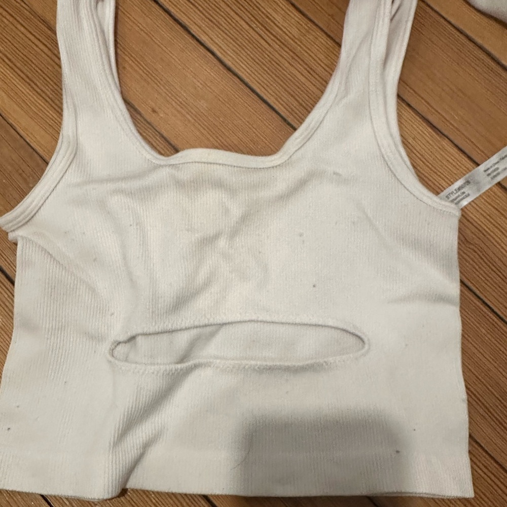 white crop top with cut out